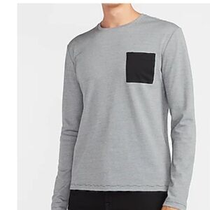Express Men’s Moisture Wicking Gray Striped Pocket Long Sleeve T-Shirt